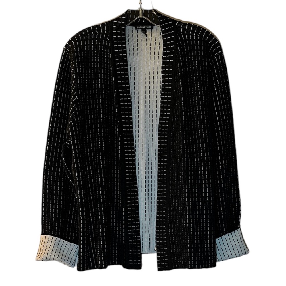 EILEEN FISHER SILK AND ORGANIC COTTON SIMPLE SHAPED CARDIGAN BLACK XL - Picture 2 of 14